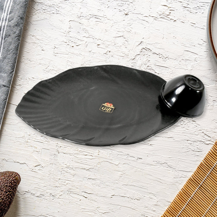 Hello Sweet Round Ceramic Snacks Bowl With Plastic Leaf shape Serving platter Portable, Lightweight Breakfast, Serving Bowl | Ideal for Rice, Pasta, Desserts Home & Kitchen Serving Bowl & platter (7 Pcs set) Your Brand