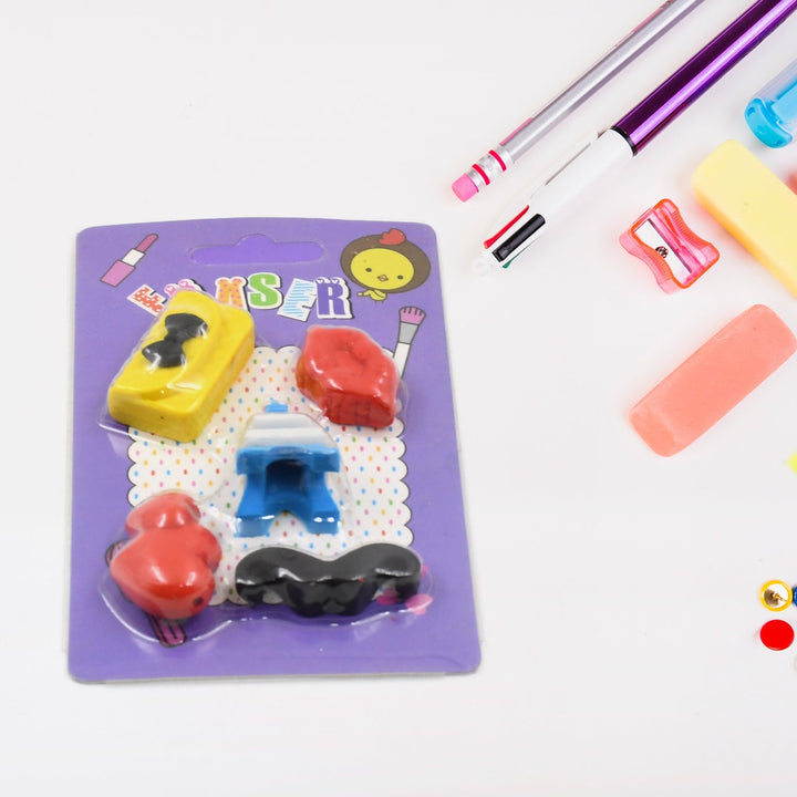 Mix Design 1 Set Fancy & Stylish Colorful Erasers for Children Different Designs & Mix, Eraser Set for Return Gift, Birthday Party, School Prize (1 Set) Your Brand