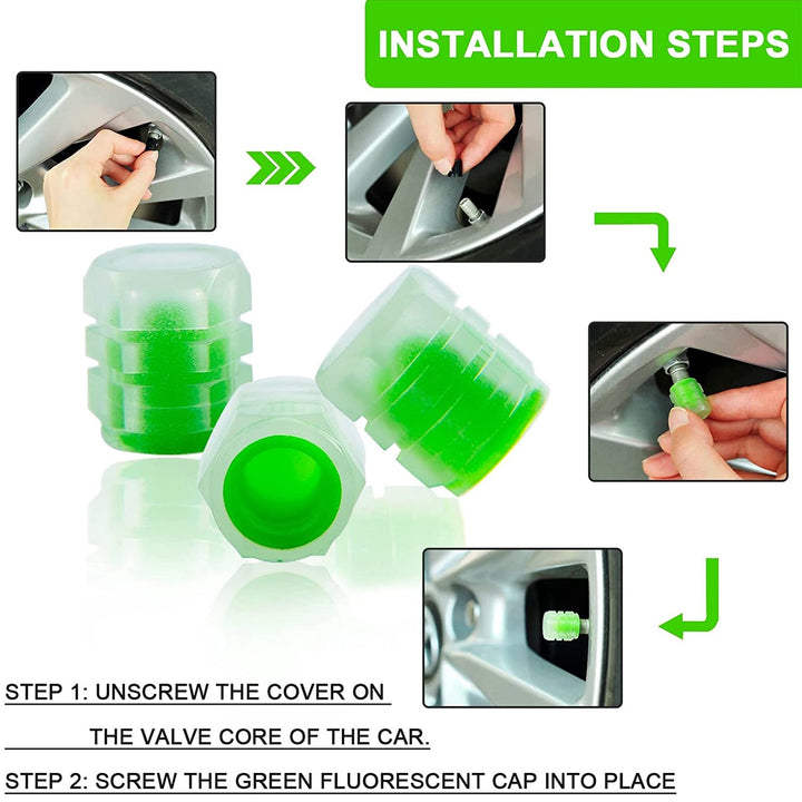 Tyre Valve Caps Luminous Glow Car Tire Air Stem Valve Cap Covers vaal cap ( 4 Pcs Mix Colour) - TezCart