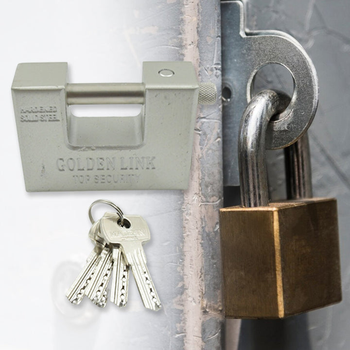 94mm Stainless Steel Padlock: Rectangular, Hardened Steel, 5 Keys Your Brand