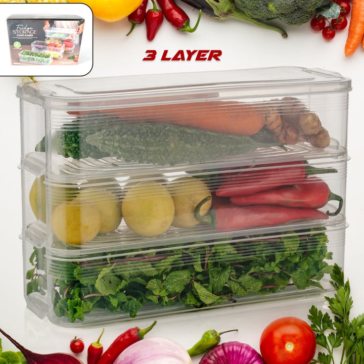 3 Fridge Storage Container, Fridge Organizer with Lid Stackable Fridge Storage Containers Plastic Freezer Storage Containers for Fish, Meat, Vegetables, Fruits, Pack of 3pcs, 1500ML Approx Your Brand