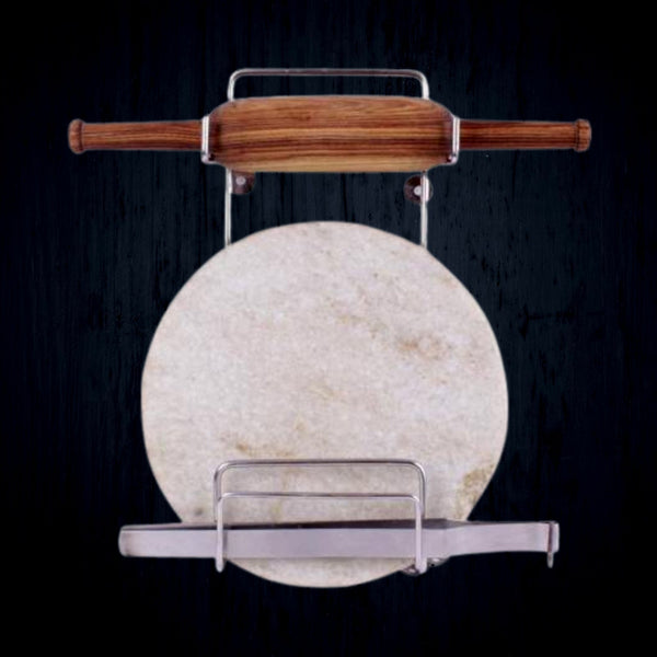 Chakla Belan Chimta Stand Rolling Pin Board Tong Holder Silver Stainless Steel Multi-Purpose Rack for Kitchen (1 Pc ) Your Brand