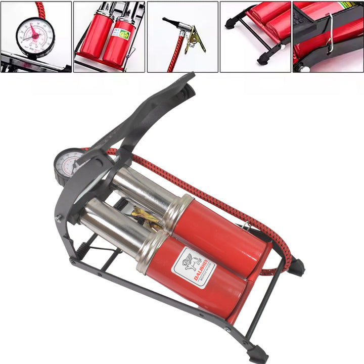 Dual-Cylinder Foot Pump, Portable Floor Bike Pump, 100PSI Air Pump - TezCart