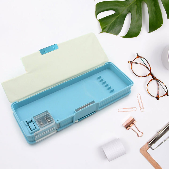 Plastic Multipurpose Compass Box – Double Deck Pencil Case with 2 Compartments & Cartoon Organizer (1 Pc, Mix Design) Your Brand