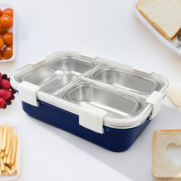 3 Compartment Transparent Stainless Steel Lunch Box for Kids, Tiffin Box, Lunch Box, Lunch Box for Kids, Insulated Lunch Box, Lunch Box for Office Women and Men, Stainless Steel Tiffin Box for Boys, Girls, School Office (Multi Color) Your Brand