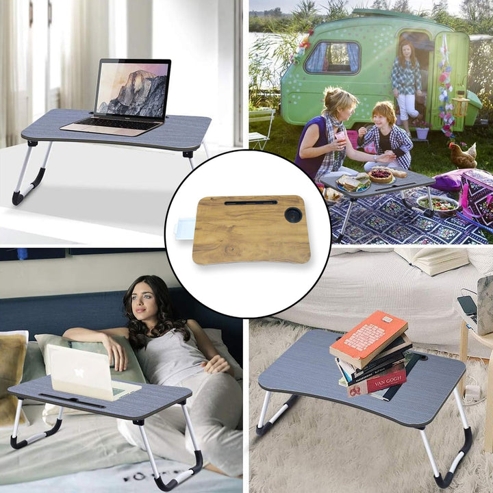 Multi-Purpose Laptop Desk for Study and Reading with Foldable, Cupholder & Drawer (1 Pc / Mix Plain Design / 58×38 Cm) Your Brand