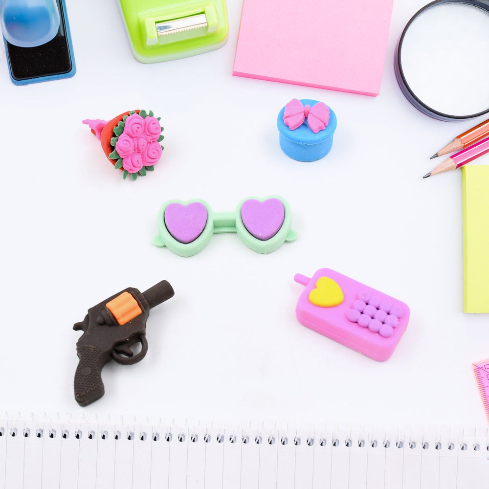 Mix Design 1 Set Fancy & Stylish Colorful Erasers for Children Different Designs & Mix, Eraser Set for Return Gift, Birthday Party, School Prize (1 Set) Your Brand