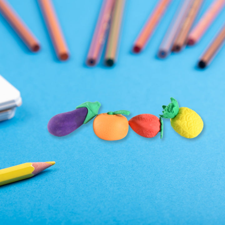 Mini Cute Vegetables and Fruits Erasers or Pencil Rubbers for Kids, 1 Set Fancy & Stylish Colorful Erasers for Children, Eraser Set for Return Gift, Birthday Party, School Prize, 3D Erasers  (4 pc Set) Your Brand