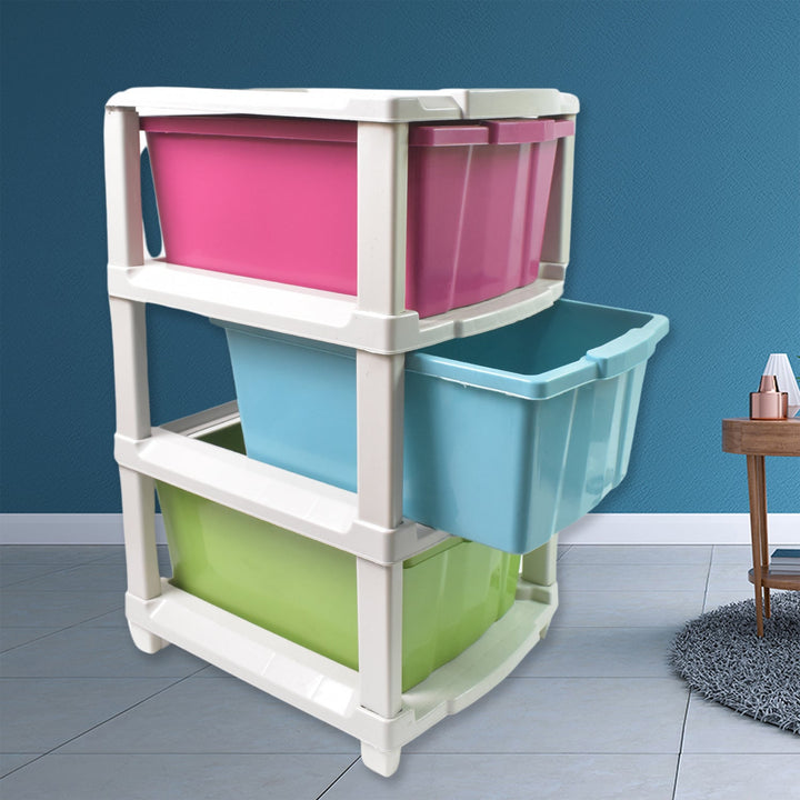 3-Layer Plastic Drawer Storage Organizer, Multi-Purpose Cabinet (1 Pc / Mix Color) - TezCart