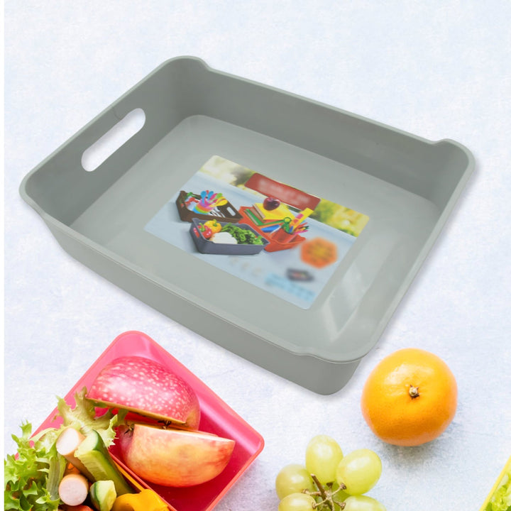 Multipurpose Organising & Storage Plastic Tray,  Fruit & Vegetable/ Multi Purpose Tray, Organizer for Kitchen, Countertop, Cabinet, Bathroom Plastic Storage Basket For Store Fruits, Vegetables, Magazines, Cosmetics, Stationary Set of 3 Your Brand