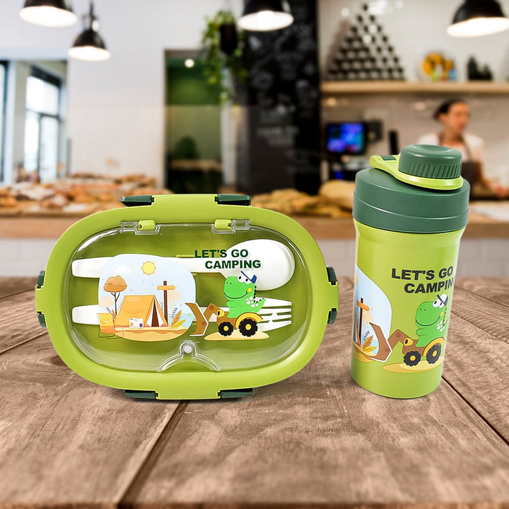 Plastic Lunch Box Leak Proof 3 Compartment with Bottle, Spoon and Fork (1 Set) - TezCart