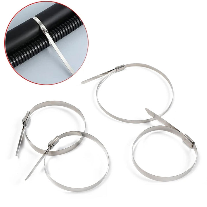 Stainless Steel Cable TIE Used for Solar, Industrial and Home Improvement Multipurpose HIGH Strength, Self-Locking Zip Ties, Multi-purpose Tie, Portable Rustproof 100Pcs Wide Application Zip Tie Set for Building (4.6x100MM /  100 pcs Set) Your Brand