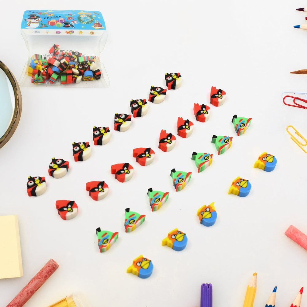 Fancy & Stylish Colorful Erasers, Mini Eraser Creative Cute Novelty Eraser for Children Different Designs Eraser Set for Return Gift, Birthday Party, School Prize (28 Pcs In 1 Packet) Your Brand