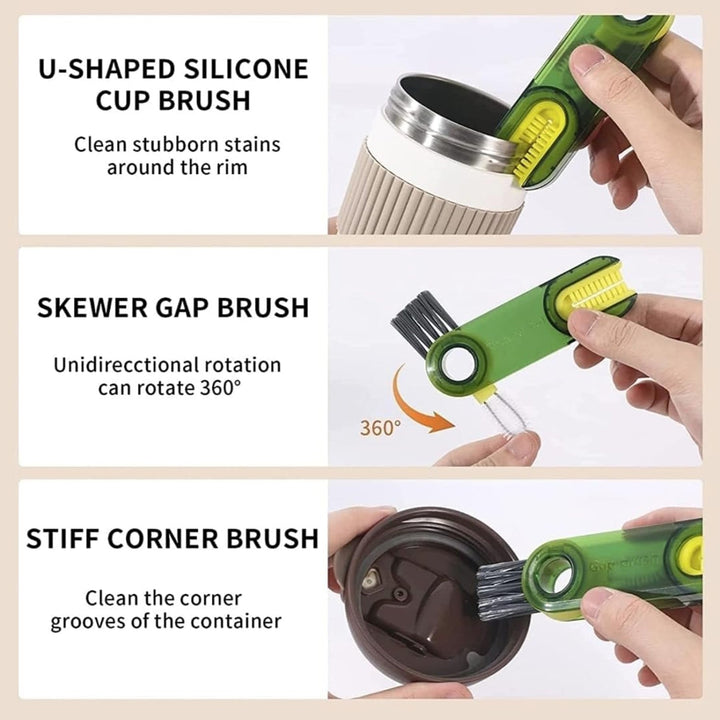 3in1 Multifunctional Cleaning Brush, Bottle Cleaning Brush, Cup Cleaner Brush, for Bottle Cup Cover Lid Home Kitchen Cleaning Tool (1 Pc / Mix Color) Your Brand