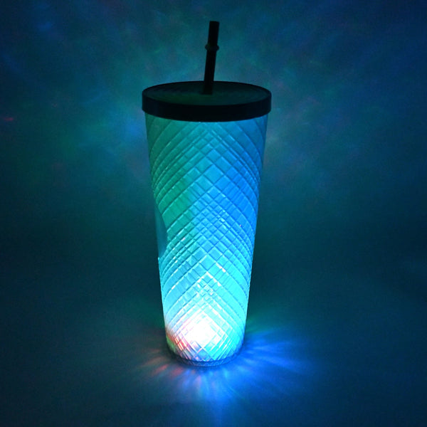 Cup with Straw &  LED Lighting Reusable Matte Studded Tumbler with Leak Proof Lid Water Cup Travel Mug Coffee Ice Water Bottle Double Walled Insulated Tumbler BPA Free (1 Pc) Your Brand