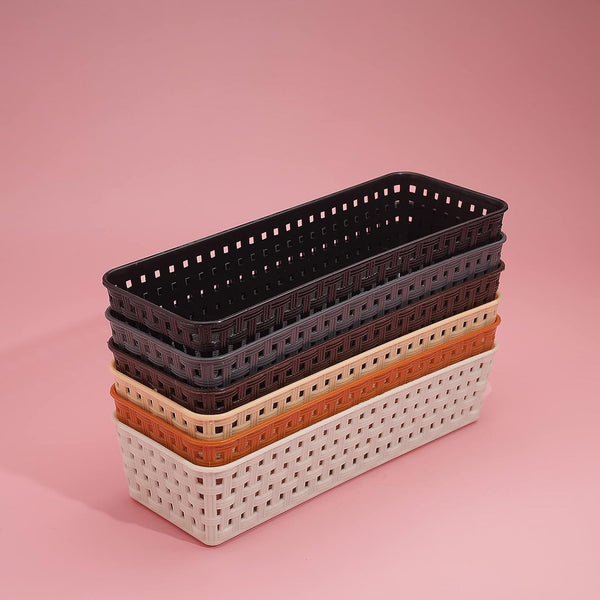 Plastic Multipurpose Desk Organizer Tray Office Drawer Dividers Storage Bins for Kitchen, Bathroom, Office, Makeup, Bedroom Dresser, Craft Basket Rack Multicolour (6 Pcs Set) Your Brand