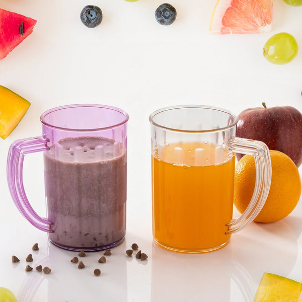 Stylish Juice Glass With Handle, Water Glass, Beer Glass, Milk Shake Glass, Multipurpose Glass Plastic Beer Mug, Unbreakable Beer Tasting Glasses, Clear Juice Glasses Suitable for Kids (2 pc) Your Brand