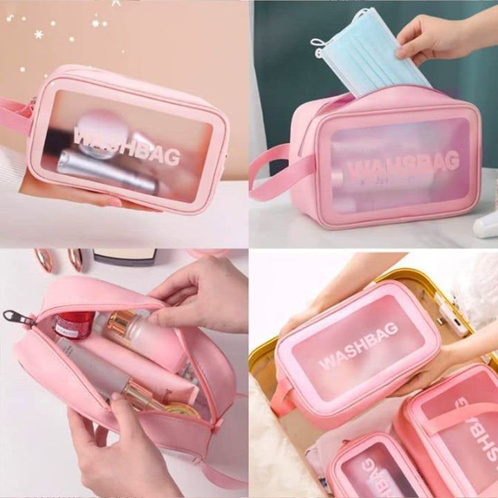 Cosmetic Pouch, Make up Bag for Home & Travel, Toiletry Bag for Cosmetics, Brushes, Accessories Set of 3 Small, Medium & Big - Wash Bag - TezCart