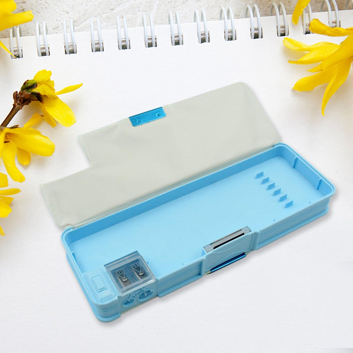 Plastic Multipurpose Compass Box – Double Deck Pencil Case with 2 Compartments & Cartoon Organizer (1 Pc, Mix Design) Your Brand