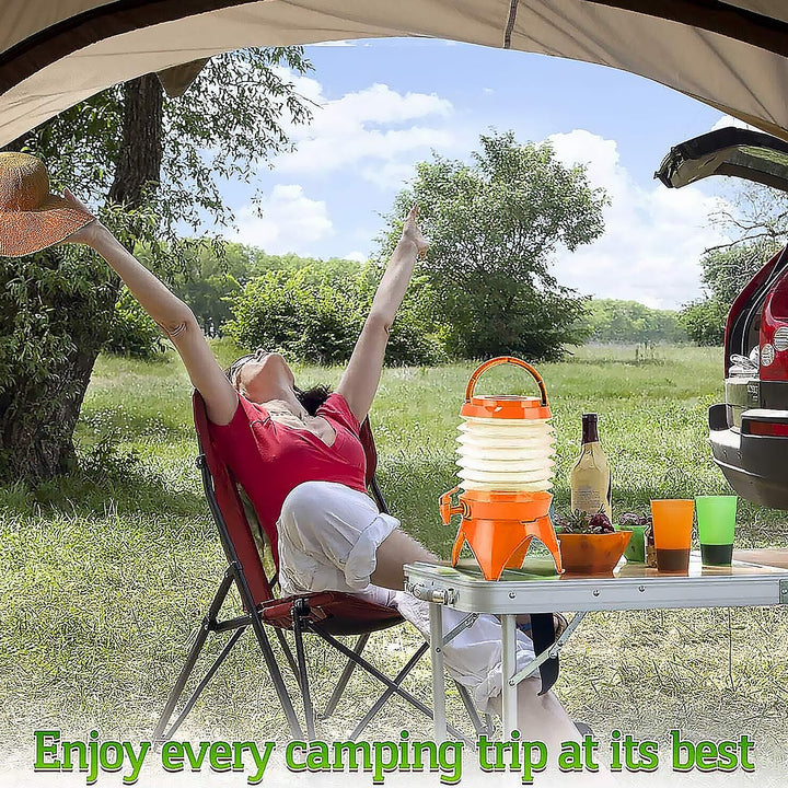 Plastic Collapsible Beverages Container with Tap Cold Drink Dispenser Folding Water Storage Water Jug Tank for Home and Outdoor Party Traveling Picnic (3.5 Litter/ Multicolor) Your Brand