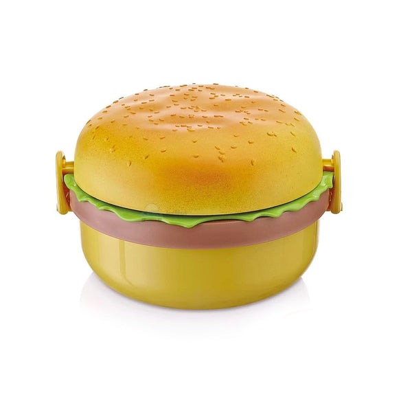 Burger Shape Lunch Box Plastic Lunch Box Food Container Sets Double Layer Lunchbox 1000ml With 2 Spoon Applicable to Kids and Elementary School Students Your Brand