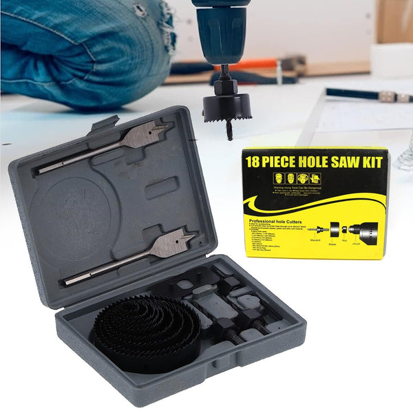 Drill Hole Cutter, Carbon Steel High Accuracy Incisive Hole Saw for Cutting PCV for Cutting Plastic for Cutting Wood Hole Saw Kit (18 Pcs Set) Your Brand