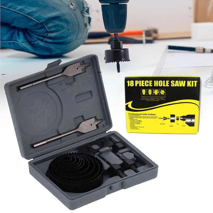 Drill Hole Cutter, Carbon Steel High Accuracy Incisive Hole Saw for Cutting PCV for Cutting Plastic for Cutting Wood Hole Saw Kit (18 Pcs Set) Your Brand