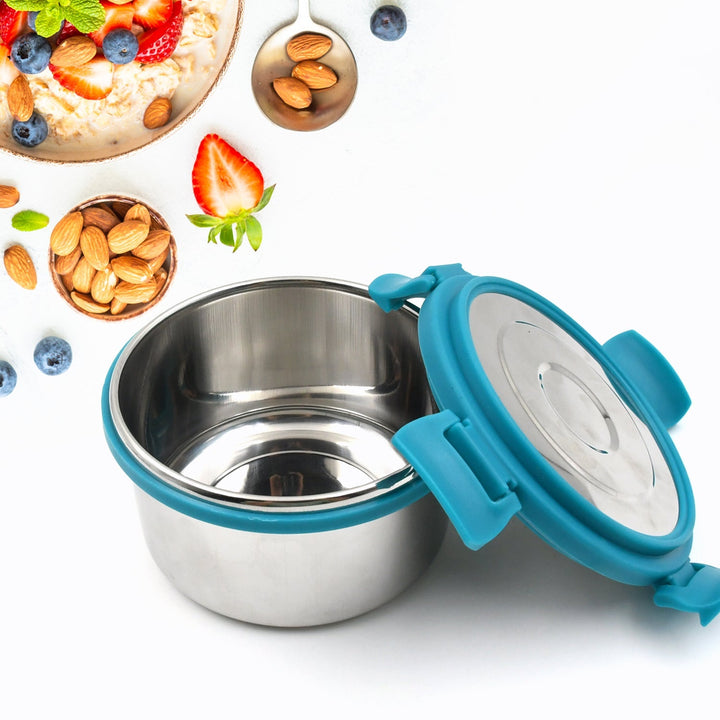 Miracle Solo round Lunch box High Grade Stainless Steel Double Wall Insulated 300ML Food Container 4 Lock Clip Leak Proof Lid, Best Return Gift for Any Occasion (1 Pc) Your Brand