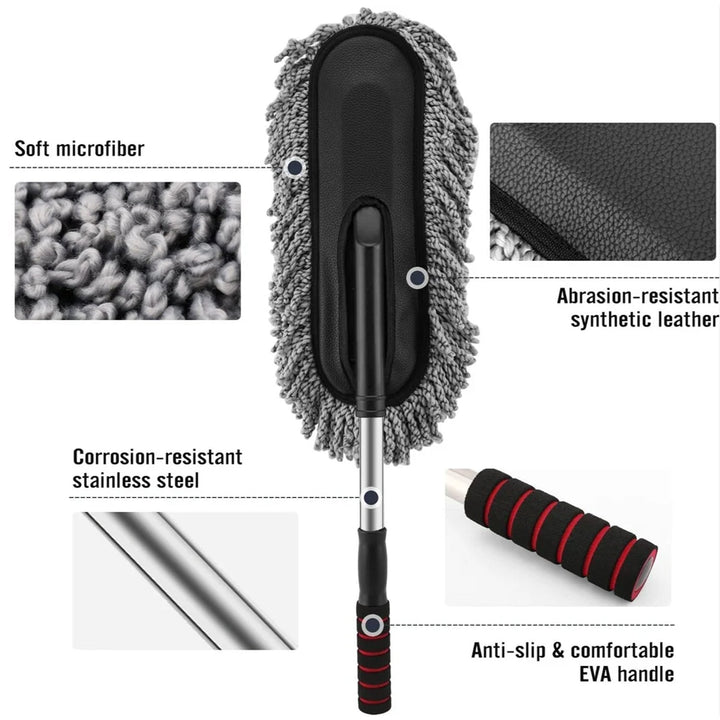 Car Duster, Long Retractable / Soft / Non-Slip / Handle Multipurpose Microfiber Wash Brush Vehicle Interior and Exterior Cleaning Kit with for Car, Boats or Home Your Brand