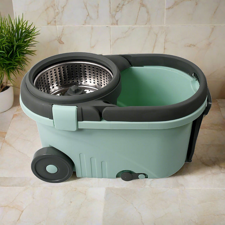 Ganesh Quick Spin Mop Steel Spin, Bucket Floor Cleaning, Easy Wheels & Big Bucket, Floor Cleaning Mop With Bucket, 2 Micro fiber head / Refill Your Brand