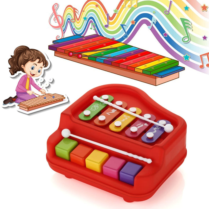 2 in 1 Baby Piano Xylophone Toy for Toddlers, 5 Multicolored Key Keyboard Xylophone Piano, Preschool Educational Musical Learning Instruments Toy for Baby Kids Girls Boys 3+ Years (1 Pc) Your Brand