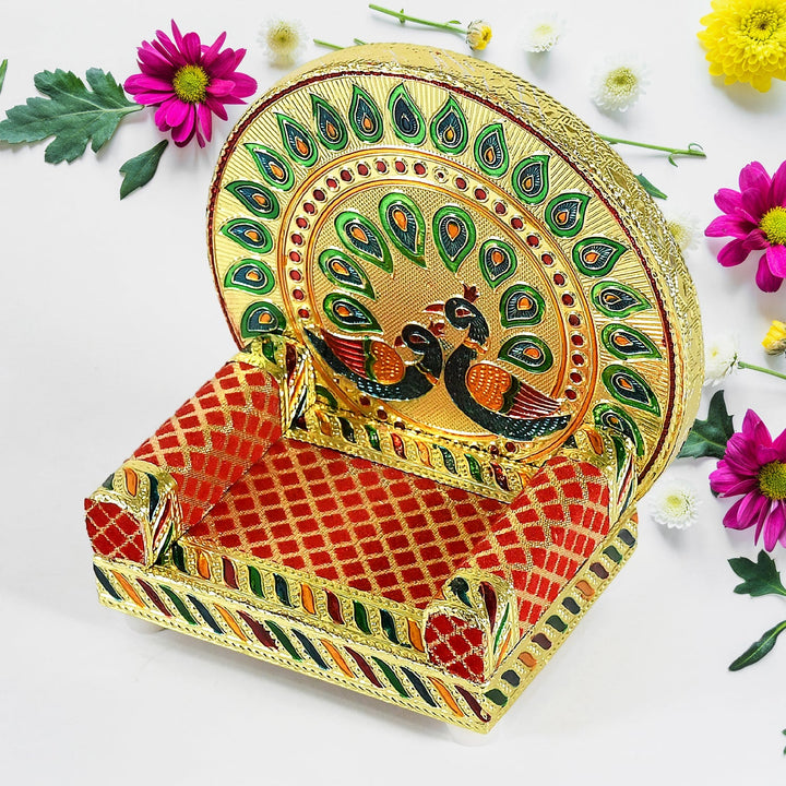Meenakari Work Laddu Gopal Singhasan for Pooja Mandir Wooden Krishna Ladoo Bal Gopal Sofa Asan, Home Decorative Premium Look Decorative Singhasan Suitable For Home, Office, Restaurant (2 Pc Set) Your Brand
