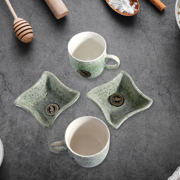 Ceramic Tea / cups / Mug Set Including Snacks / Serving Bowl Milk Cup, Coffee Cup, Tea Cup, Breakfast Cup, Drinking Mug or Outdoor for Household, Gift for Birthday, Wedding Party (4 Pcs set) Your Brand
