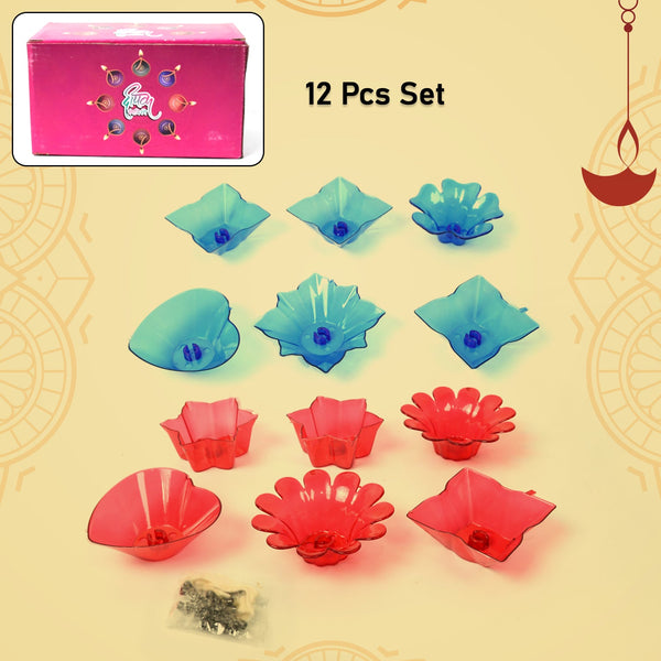 Reflection Diya Combo Plastic Candle Cup with Multi Shape (12 Pcs Set) - TezCart