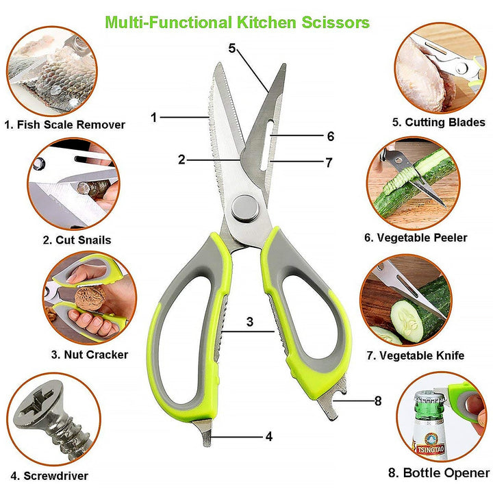 Multi-Purpose Kitchen Shears with Magnetic Holder, Stainless Steel, Red Multifunction Heavy Duty and Kitchen Scissors Your Brand