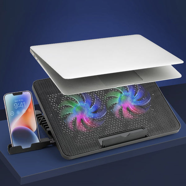 Laptop Cooler Cooling Pad with 2 Quiet Led Fans, Dual USB Ports, Portable Ultra Slim USB Powered 7 Heights Adjustable Laptop Stand for Gaming Laptop Your Brand