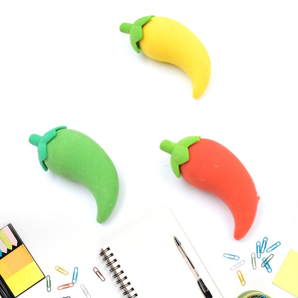 3D Fancy & Stylish Colorful Chili Shape Erasers, Mini Eraser Creative Cute Novelty Eraser for Children Eraser Set for Return Gift, Birthday Party, School Prize, (3 pc Set) Your Brand