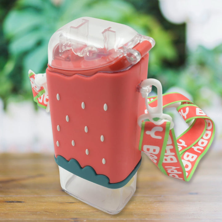 Portable Cute Water Bottle for Kids, Unique Ice Cream Shape water cup, Popsicle Shaped Plastic Kettle with Straw, Adjustable Shoulder Strap, BPA free, Leakproof (300 ML) Your Brand