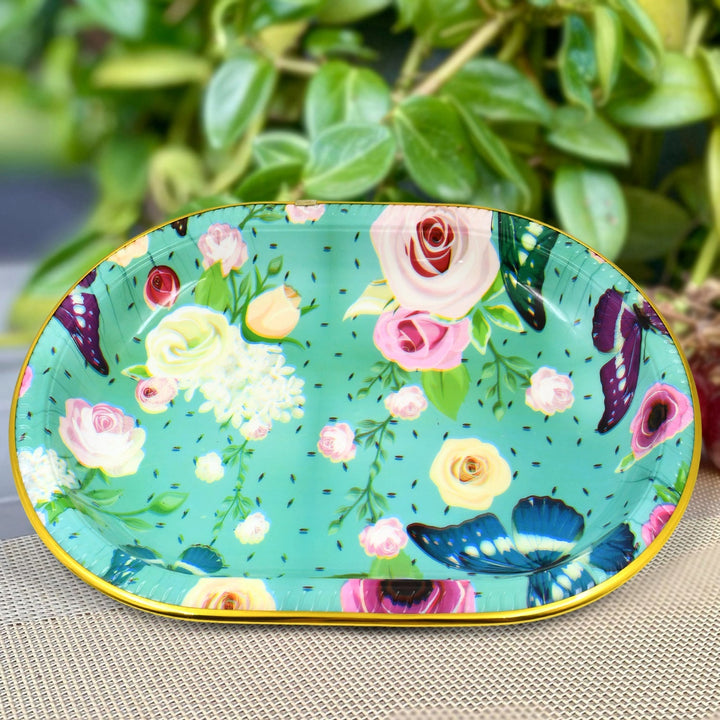 Plastic Flower Printed Design Serving Tray (3 Pcs Set / Mix Color) - TezCart