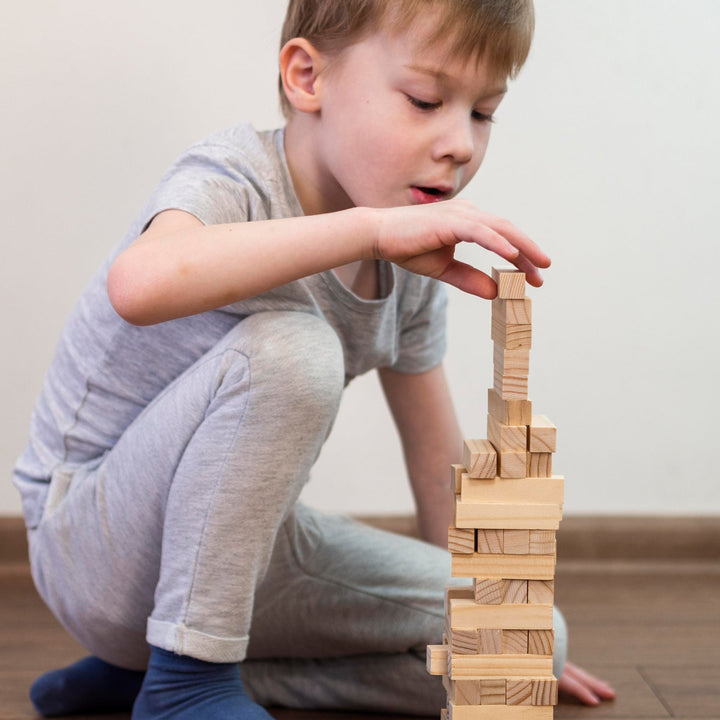 54 Pcs Blocks 4 Dices Wooden Tumbling Stacking Building Your Brand