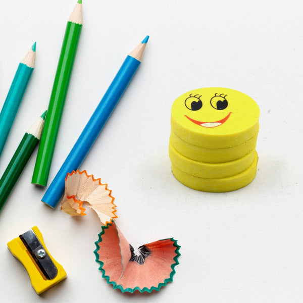 Cute Smile Emoji Erasers, Cute Smile Face Rubber Eraser Dentist Dental Clinic School Kid for School Going Kids/Birthday Party Return Gift Set (4pc Set) Your Brand