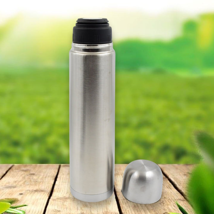 Vacuum Flask Without Cover, 18/8 Stainless Steel | Hot and Cold Water Bottle with Push-Down Lid | Double Walled Stainless Steel Bottle for Travel, Home, Office, School, Picnic (1000 ML / Without Cover) Your Brand