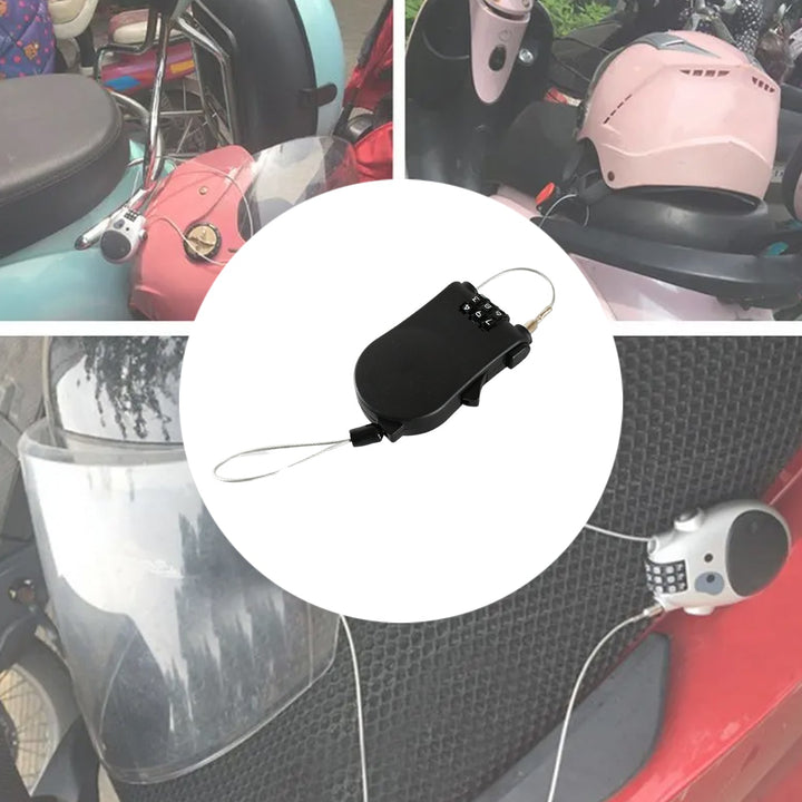 Multifunctional cable lock with number code for travel, sports Etc. Retractable Wire Lock,Wire Black Shell Combination Password. Your Brand