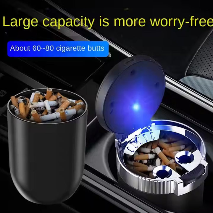 Portable Car Ashtray with Lid and Blue LED Light (1 Pc) - TezCart