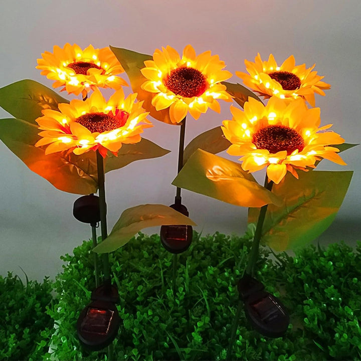 2 Pc Outdoor Solar Sunflower Lights Intelligent Light Control Waterproof Garden Landscape Stake Light Your Brand