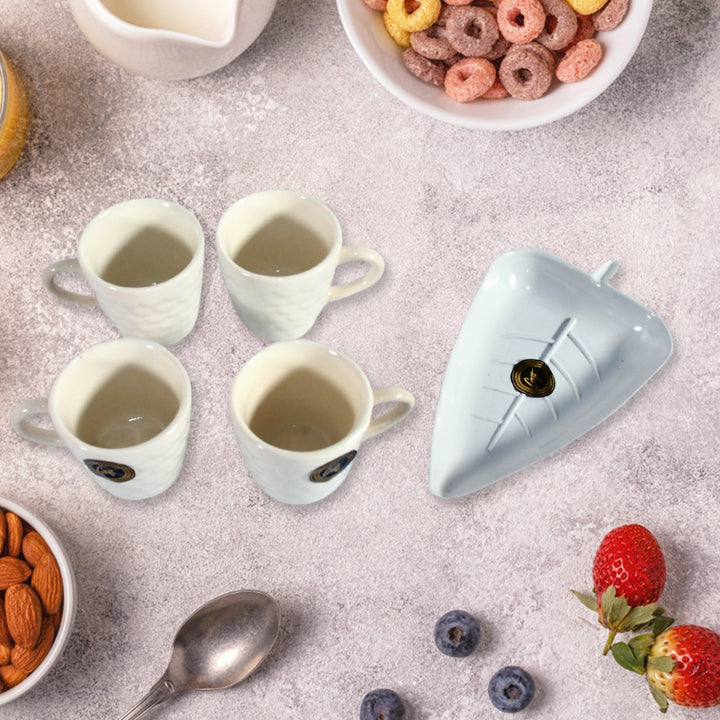 Crysta Ceramic Tea Cups With Plastic tray Environmental Friendly Festival for Milk Cup, Coffee Cup, Tea Cup, Breakfast Cup, Drinking Mug or Outdoor for Household Gift For Birthday (5 Pcs Set) Your Brand