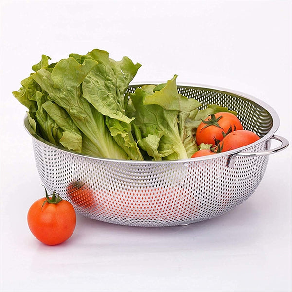 Stainless Steel Colander with Handle, Large Metal Mesh Basket Strainer for Pasta, Spaghetti, Berry, Veggies, Fruits,  Kitchen Food Colander, Safe (1 pc / 25.5 cm) Your Brand