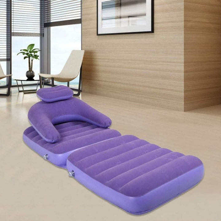 2 in 1 Air Mattress & Lounger, Portable Inflatable Mattress Air Sofa With Air Hand Pump (175×75 cm) - TezCart