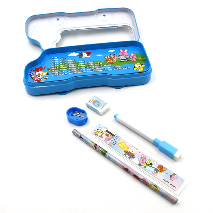 Bus Shape Compass Box for Boys, Kids School Accessories |  Pencil Box  with Wheels for Girls and Kids, String Operated Case Students School Supplies - Stationery Set Organizer Birthday Return Gift for Kids Your Brand