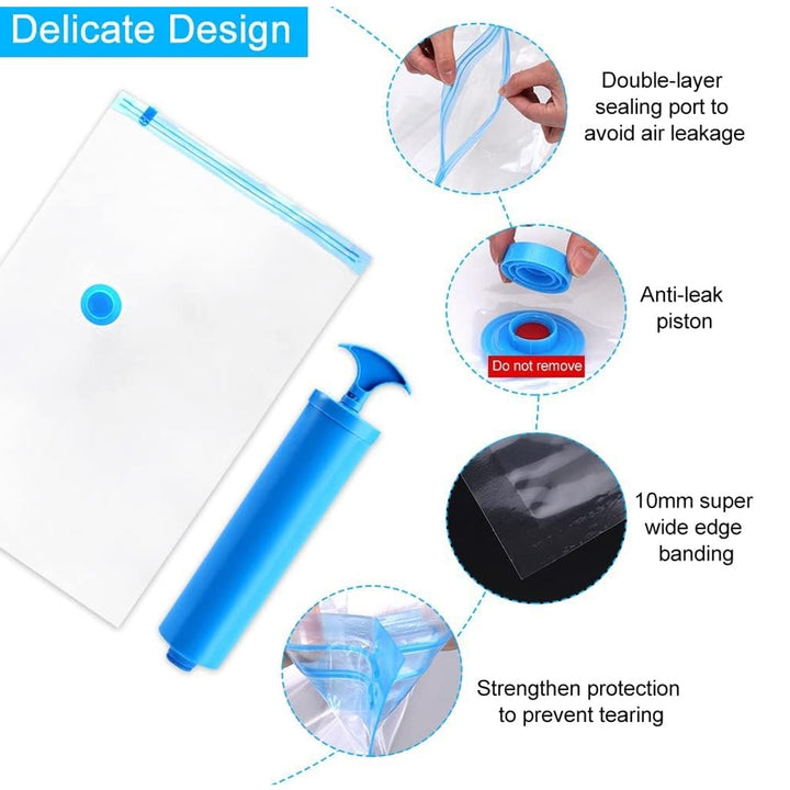 Vacuum Storage Bags with Suction Pump & Shirt clips - Vacuum Bags - Big Capacity Vacuum Seal Bags for Travel Clothes Blankets Pillows, Compression Bags | Space Saver Vacuum Storage Bags (5 Pcs Set) Your Brand